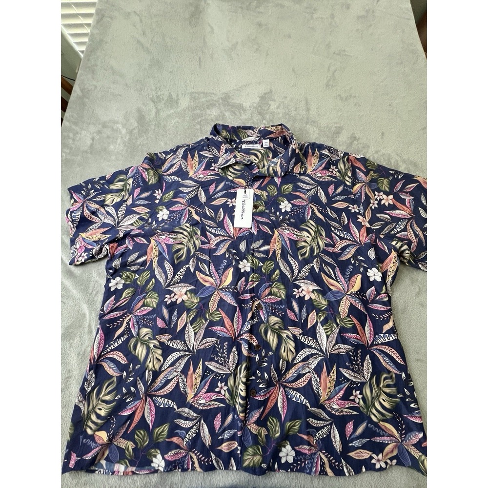 Caribbean Mens Shirt 4XB Blue Hawaiian Camp Floral Tropical Button Big NWT